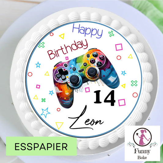 Tortenaufleger Gamer Controller – personalisiert mit Name & Wunschzahl Funnybake