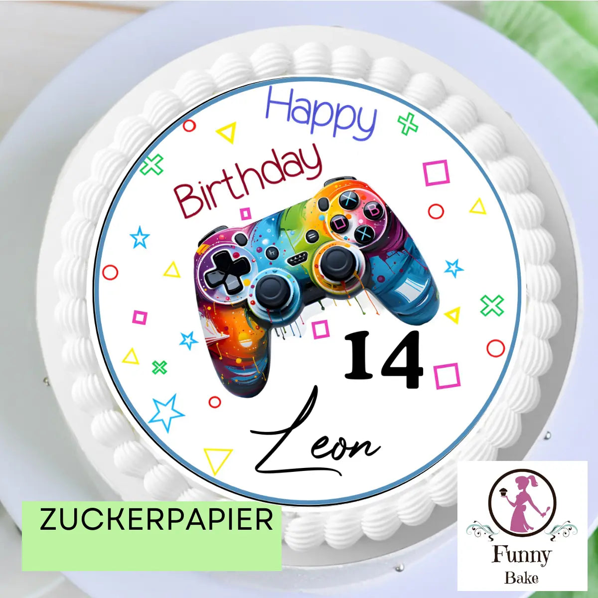 Tortenaufleger Gamer Controller – personalisiert mit Name & Wunschzahl Funnybake