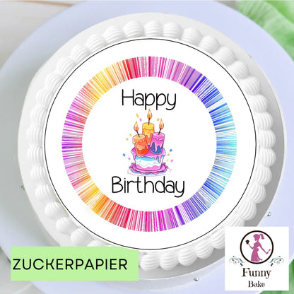 Tortenaufleger Regenbogen Happy Birthday – essbare Tortendekoration Funny Bake