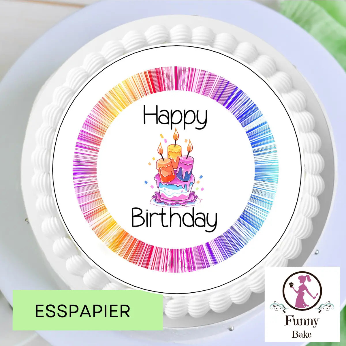 Tortenaufleger Regenbogen Happy Birthday – essbare Tortendekoration Funny Bake