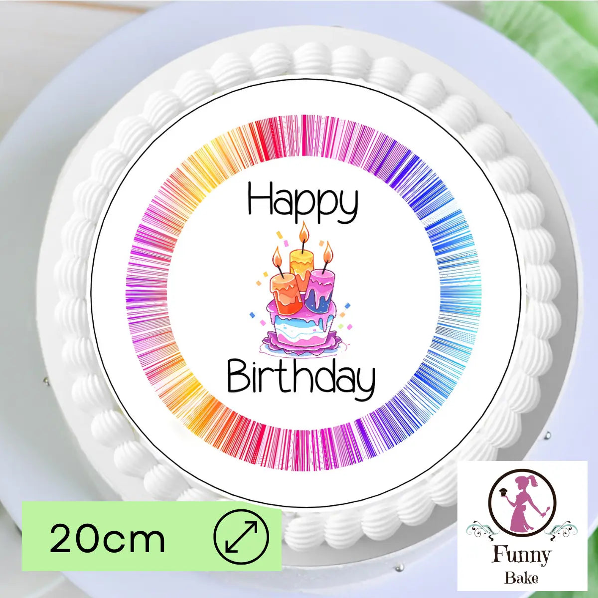 Tortenaufleger Regenbogen Happy Birthday – essbare Tortendekoration Funny Bake