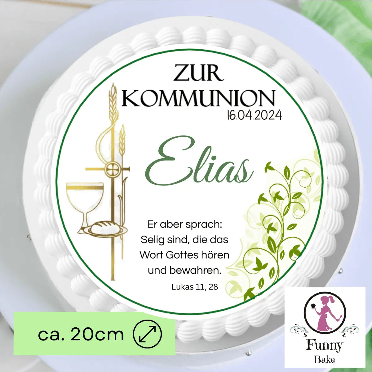 Tortenaufleger zur Kommunion mit Ranke – rund Funnybake
