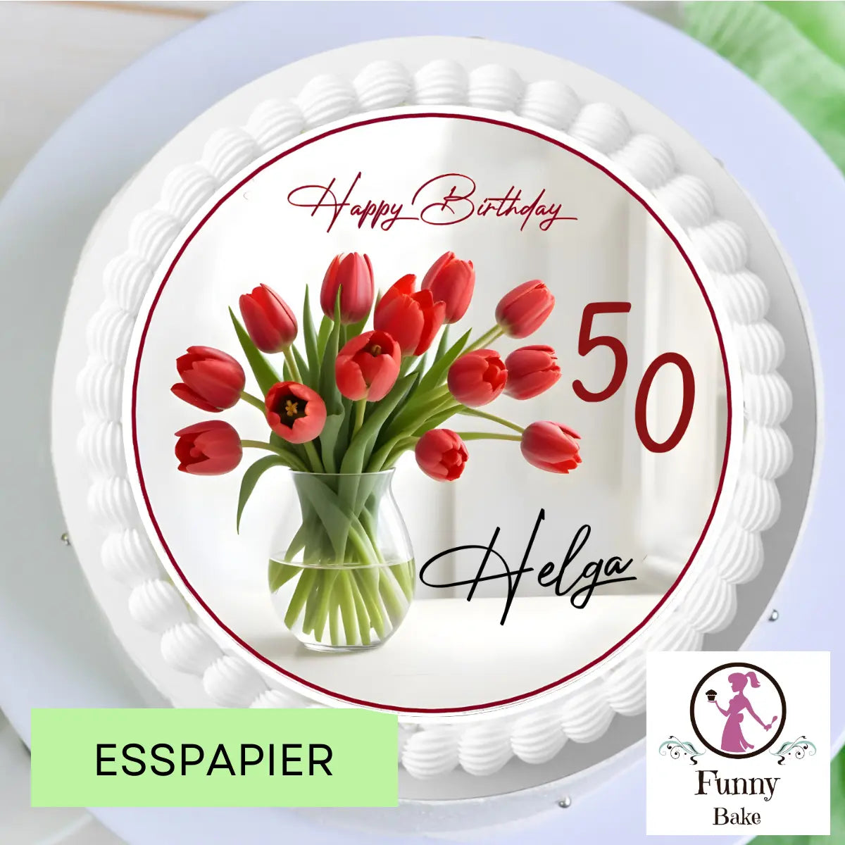 Tortenaufleger Tulpenstrauß – personalisiert mit Name & Wunschzahl Funnybake
