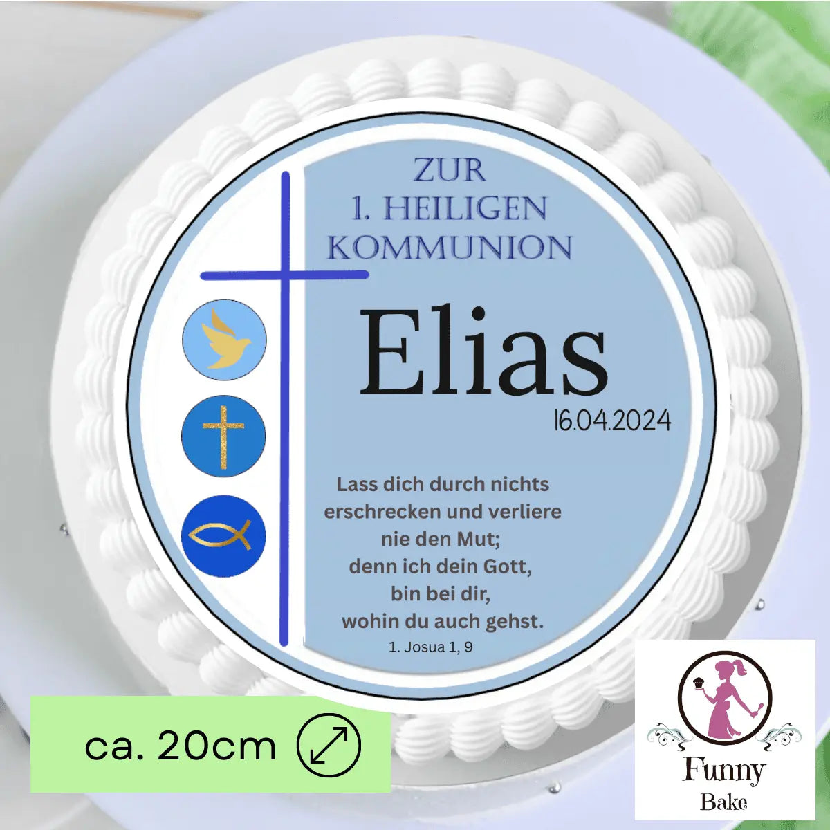Tortenaufleger zur Kommunion – klassisches Design, rund Funny Bake