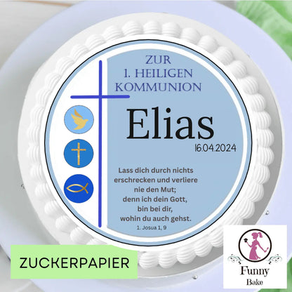 Tortenaufleger zur Kommunion – klassisches Design, rund Funny Bake