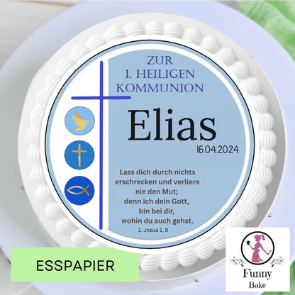 Tortenaufleger zur Kommunion – klassisches Design, rund Funny Bake