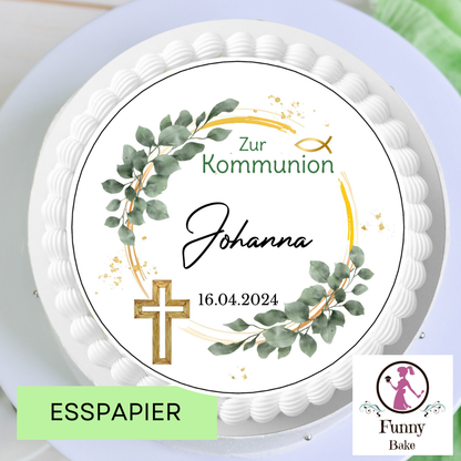 Tortenaufleger Kommunion mit Eukalyptus. - Funny Bake