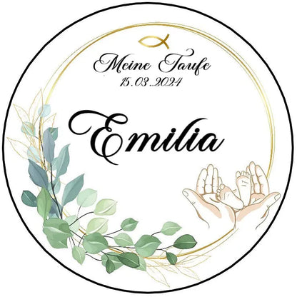 Tortenaufleger Taufe Eukalyptus & Goldrahmen - Funny Bake