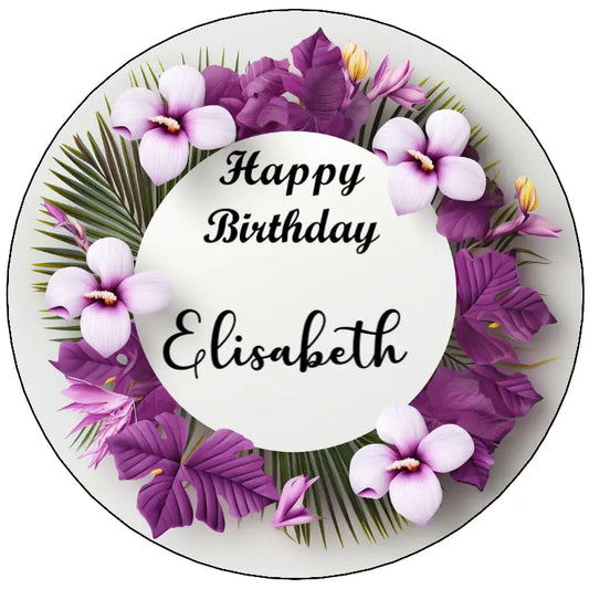 Tortenaufleger - Happy Birthday- mit lila Blumen - Funny Bake