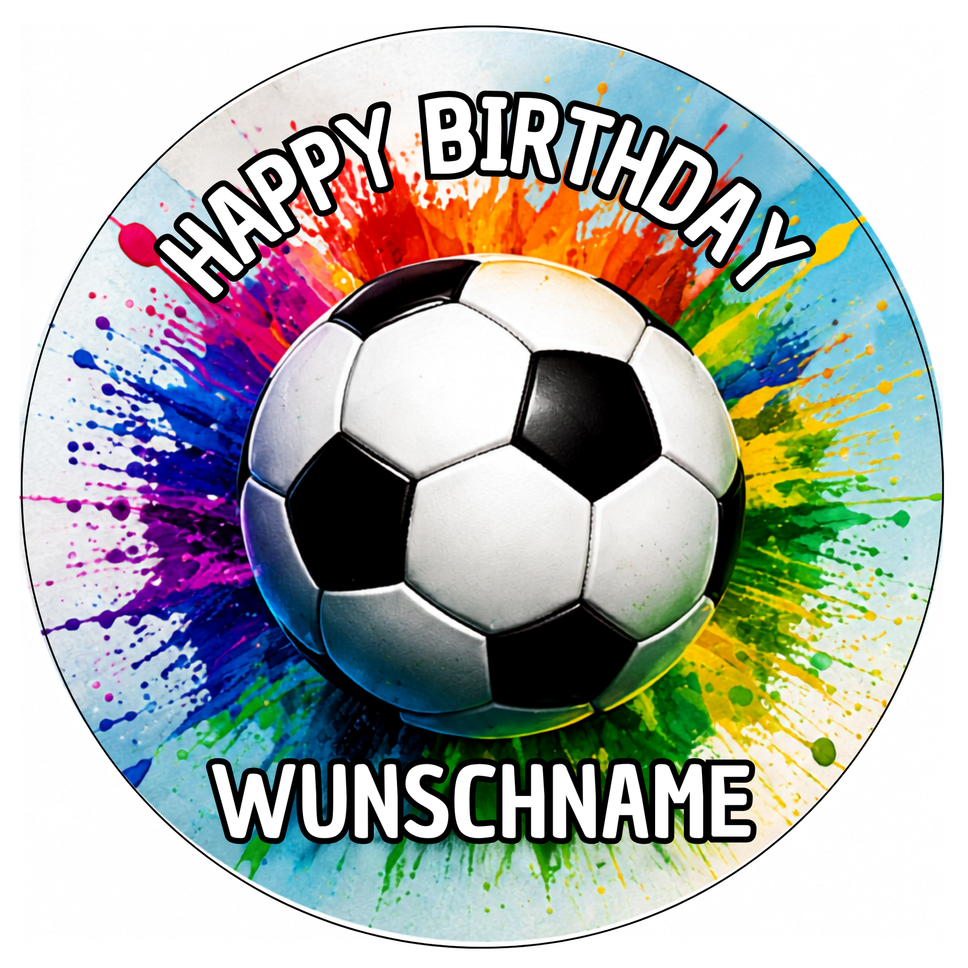Tortenaufleger Fußball bunt mit Wunschname – Freisteller rund