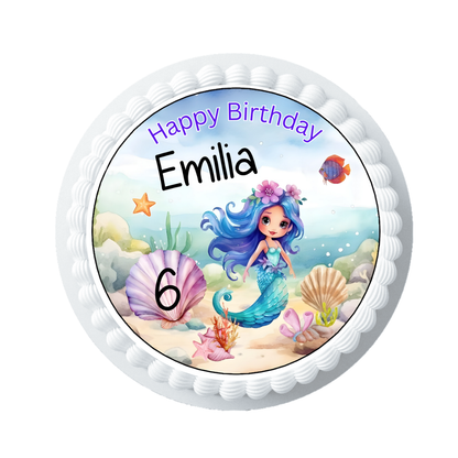Tortenaufleger Meerjungfrau mit Name & Zahl – Happy Birthday