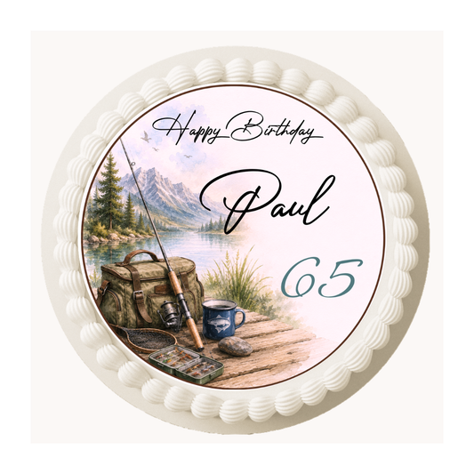 Tortenaufleger Happy Birthday Angler – personalisiert mit Name & Zahl