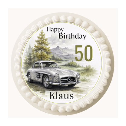 Tortenaufleger Happy Birthday Oldtimer & Autofan – personalisiert