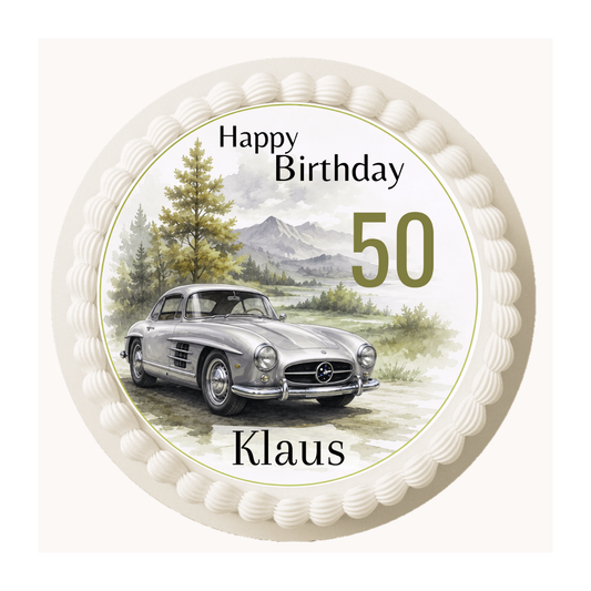 Tortenaufleger Happy Birthday Oldtimer & Autofan – personalisiert