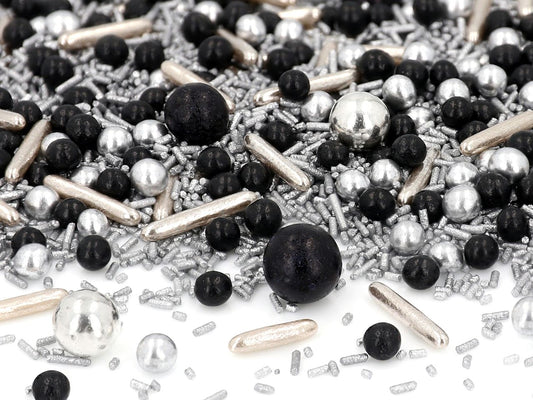 Zuckerstreusel Perlen Mix silber/ schwarz 80g