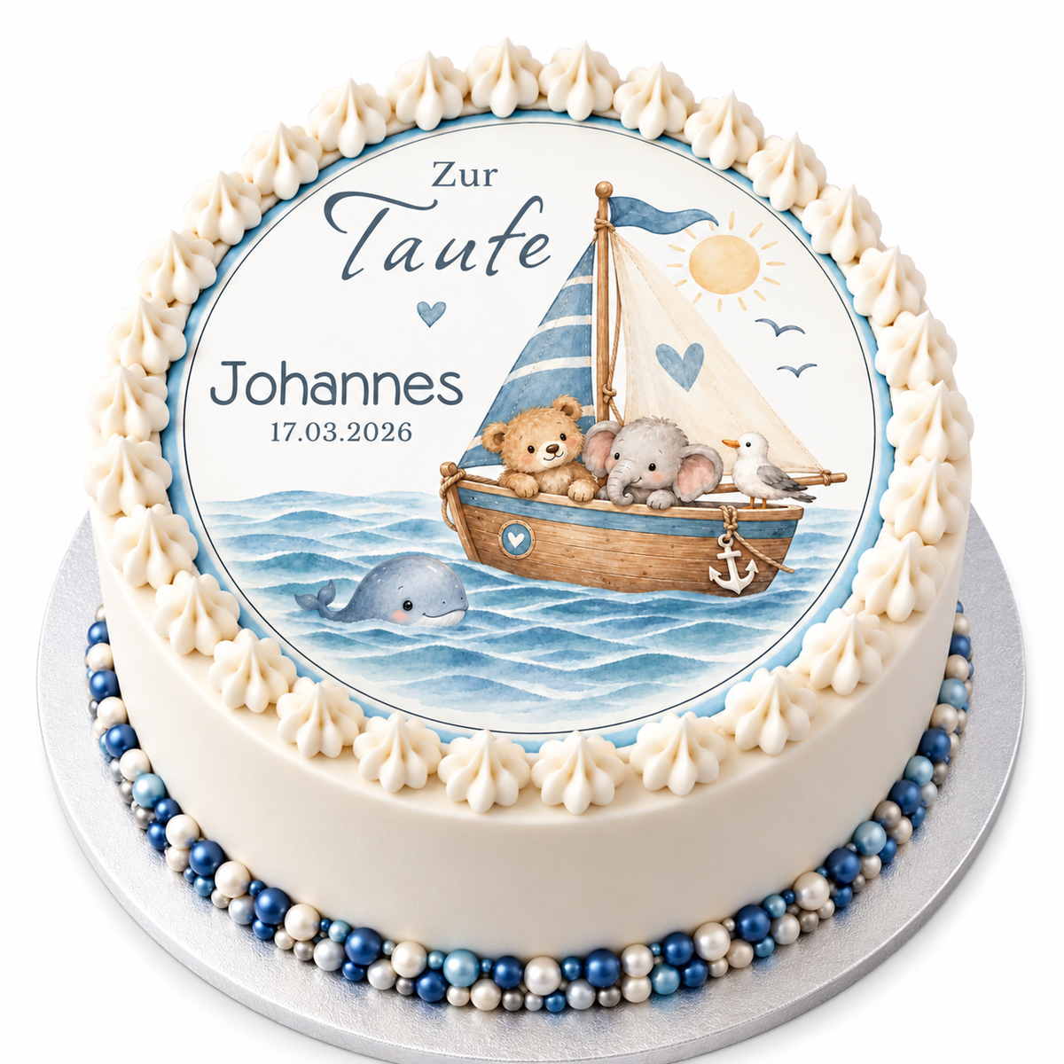 Tortenaufleger Taufe Arche Noah blau personalisiert