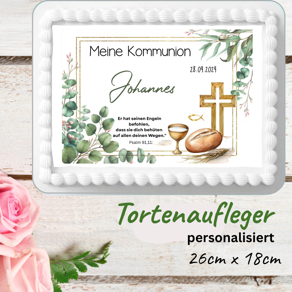 Tortenaufleger Meine Kommunion mit Name,Datum und eigenem Vers
