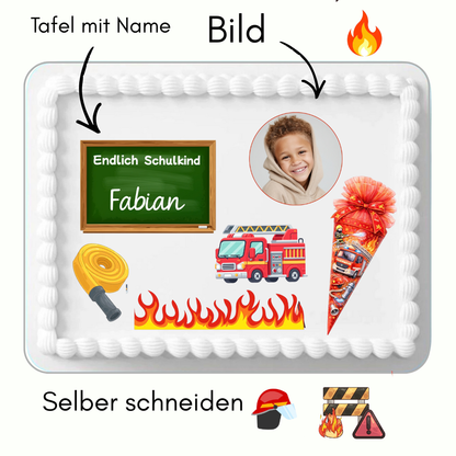 Tortenaufleger Einschulung Feuerwehr personalisiert