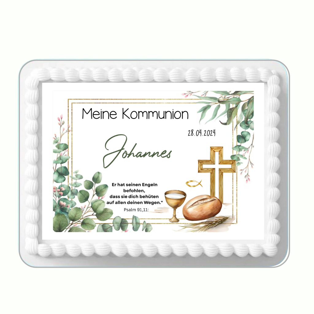Tortenaufleger Meine Kommunion mit Name,Datum und eigenem Vers