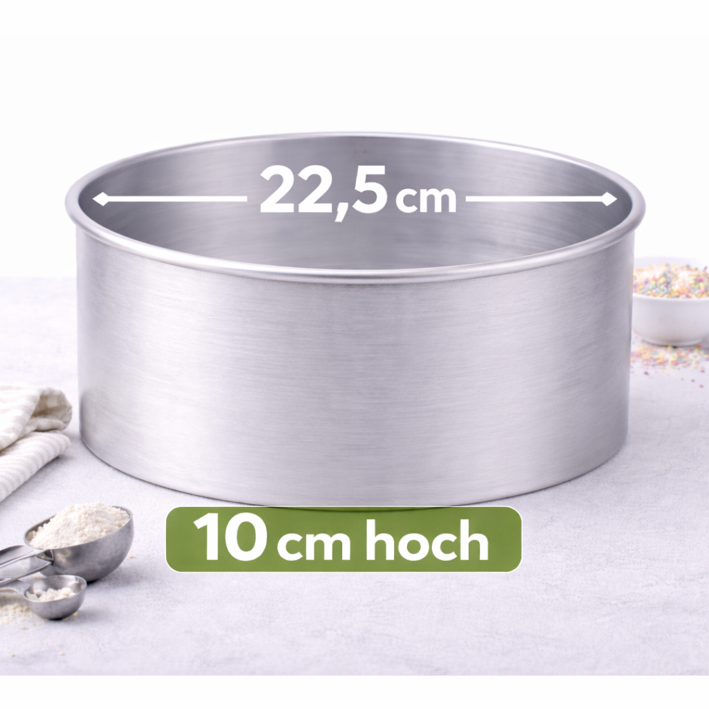 Extra hohe runde Backform Ø 22,5 cm mit 10 cm Höhe aus Aluminium für voluminöse Tortenböden