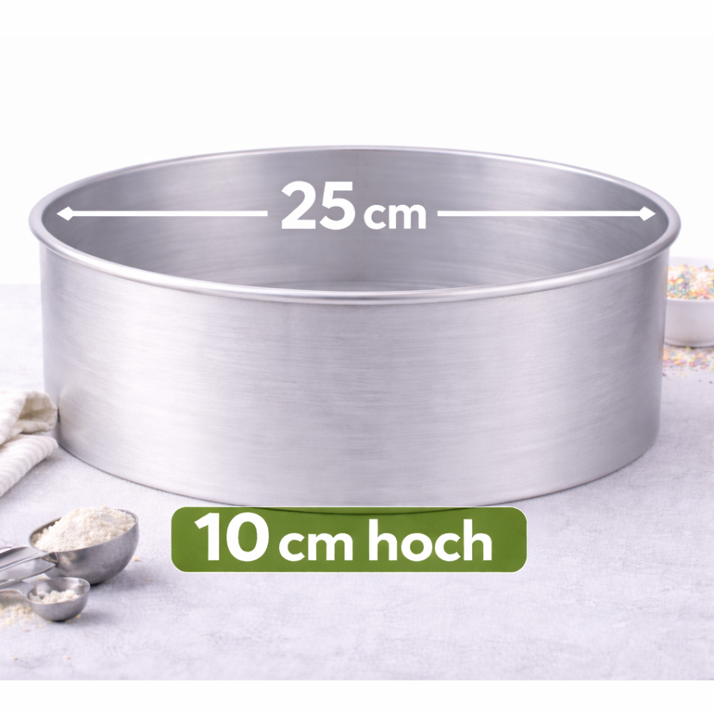 Extra hohe runde Backform Ø 25 cm mit 10 cm Höhe aus Aluminium für große Tortenböden