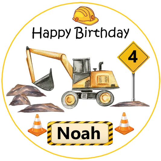 Tortenaufleger "Bagger" Baustelle essbar mit Name und Alter - Funny Bake