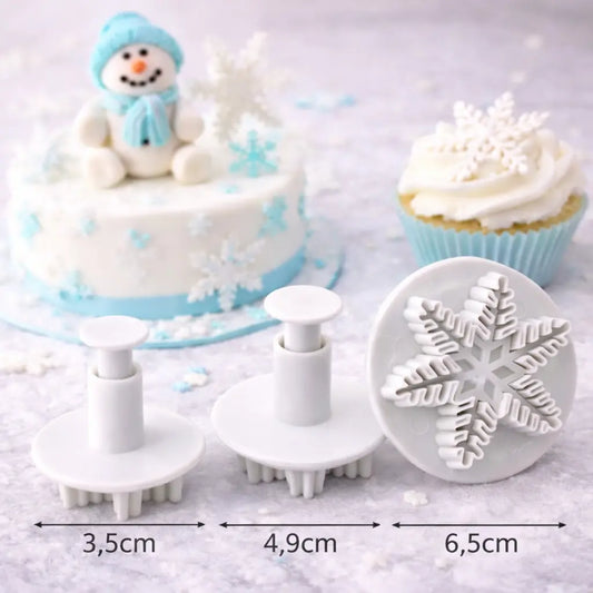 „Schneeflocken Fondant Ausstecher Set mit drei Größen – 3,5 cm, 4,9 cm und 6,5 cm Durchmesser“