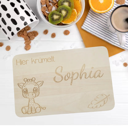 Frühstücksbrett  Giraffe mit Name - Funny Bake