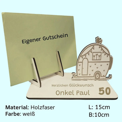 Kartenhalter für Gutschein Campingwagen - Funny Bake
