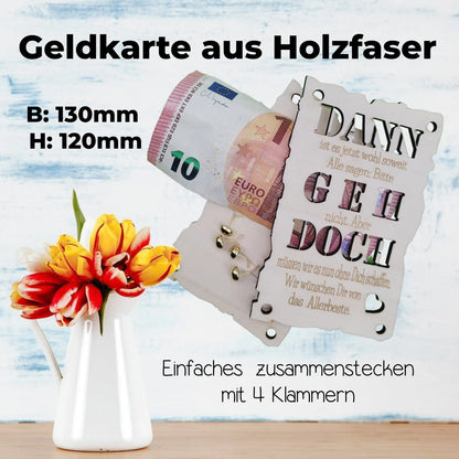 Geldkarte Holz Rente / Jobwechsel - Funny Bake