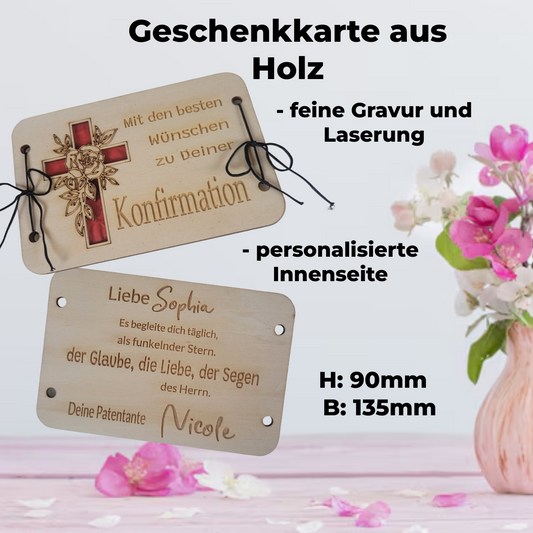 Konfirmation Holzkarte mit Innengravur