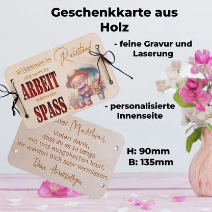 Holzkarte "Zur Rente" - personalisierte Innenseite - Funny Bake