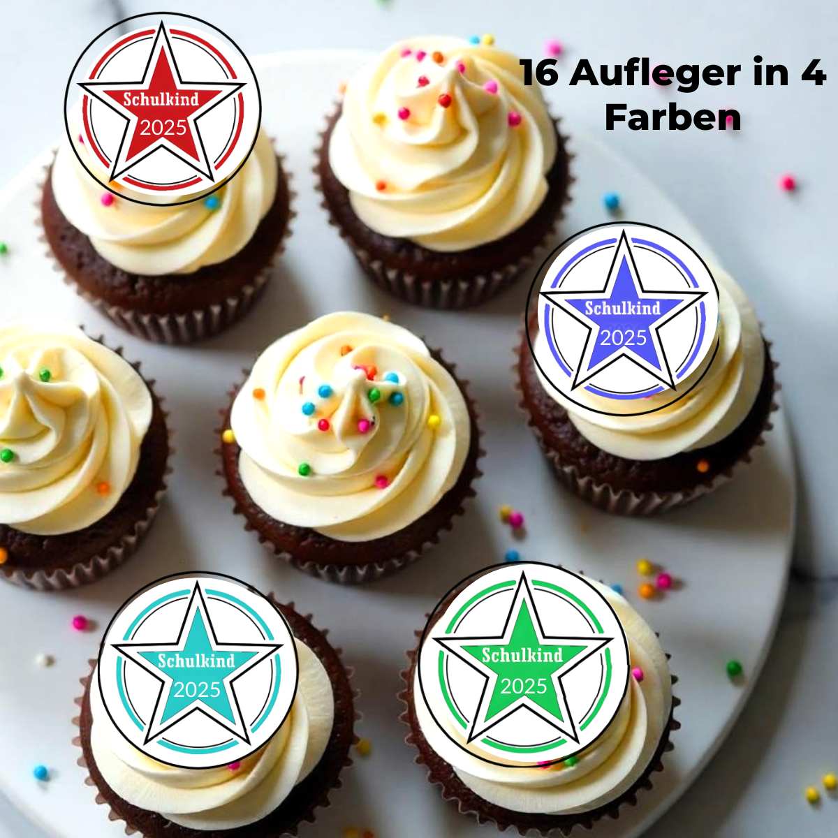 Muffin Aufleger Stern "Einschulung 2025" 16 St.