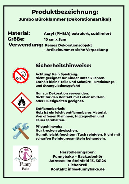 Jumbo Büroklammer aus Acryl - verschiedene Muster - Funny Bake