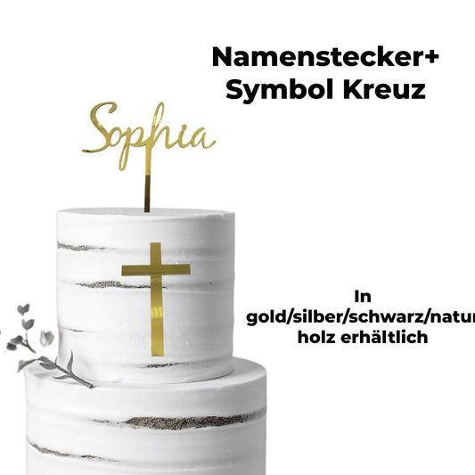 Tortenstecker Name+ Symbol Kreuz