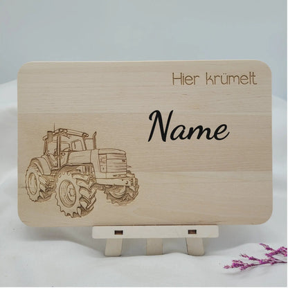 Frühstücksbrett  Traktor mit Name - Funny Bake