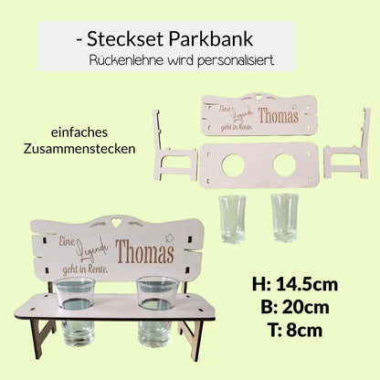 Parkbank Rente Ruhestand mit Snapsgläsern - Funny Bake