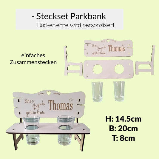 Parkbank Rente Ruhestand mit Snapsgläsern - Funny Bake