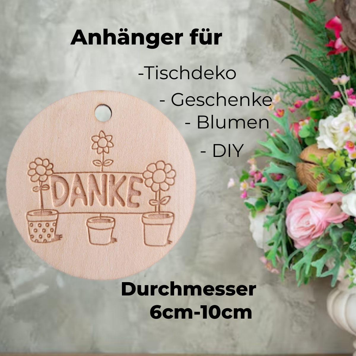 Geschenkanhänger Danke mit Blumentopf