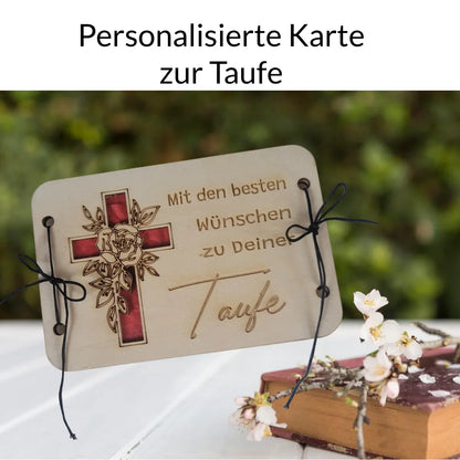 Geschenkkarte Taufe personalisiert mit Gravur aus Holz - Funny Bake