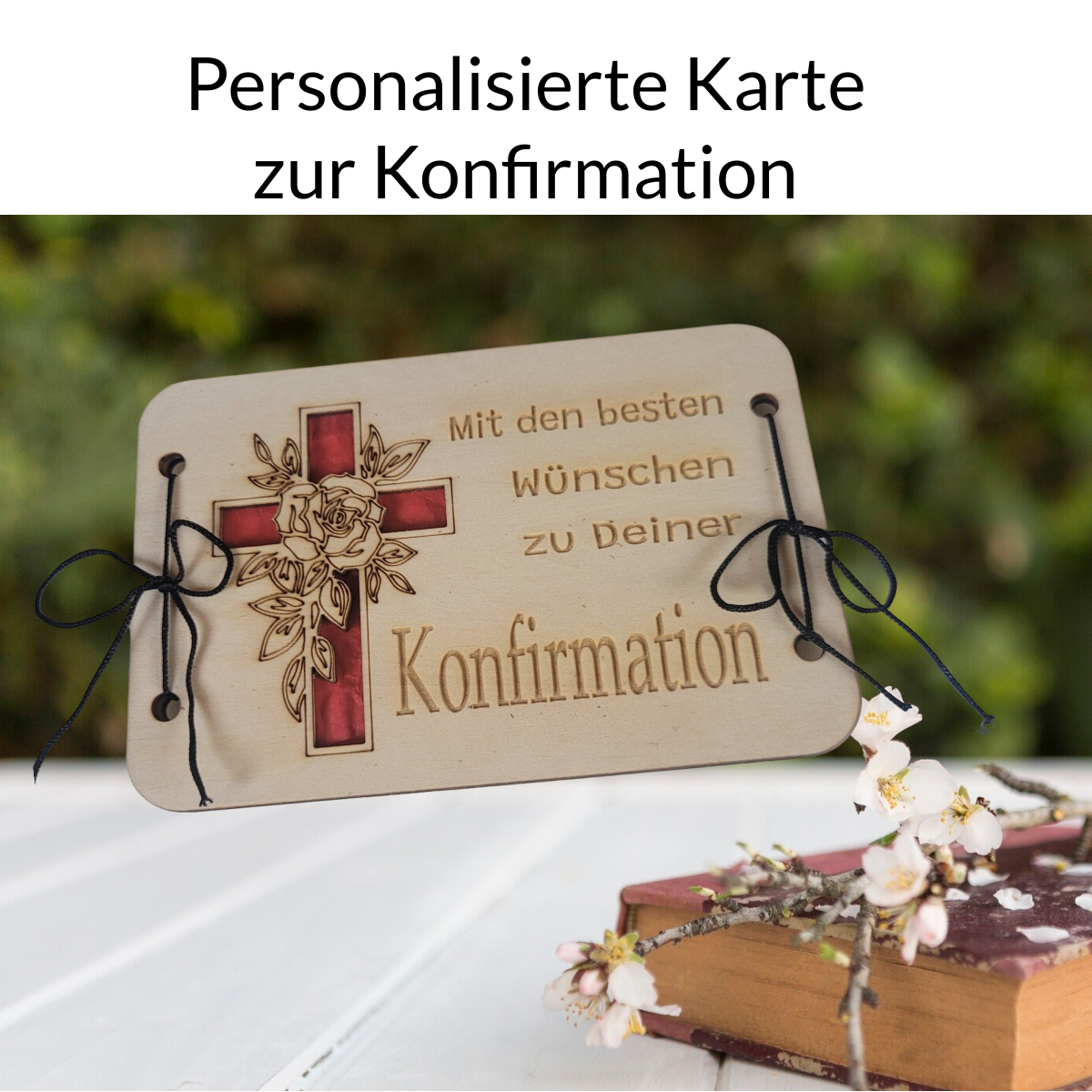 Konfirmation Holzkarte mit Innengravur