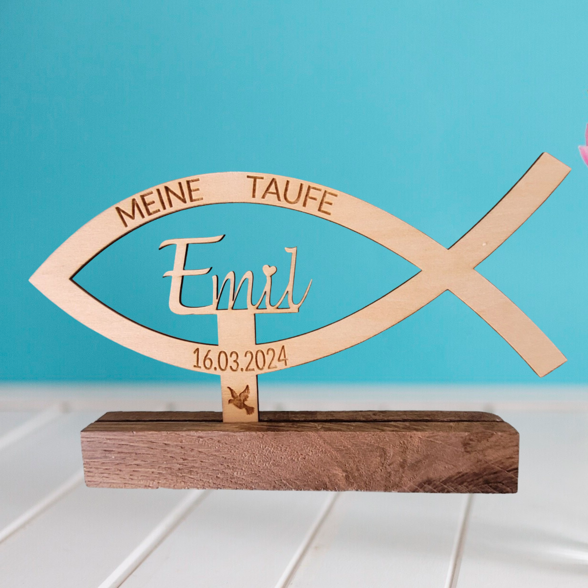 Tischaufsteller  Fisch personalisiert