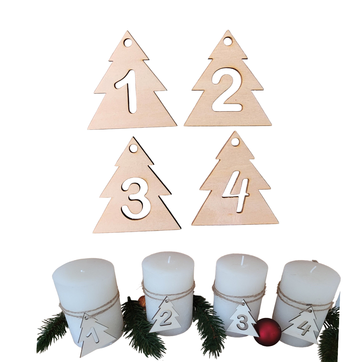 Adventskranz-Anhänger Tannen mit Zahlen