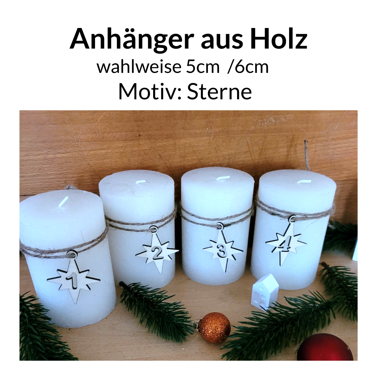 Adventskranz Anhänger Sterne  mit Zahlen 1-4