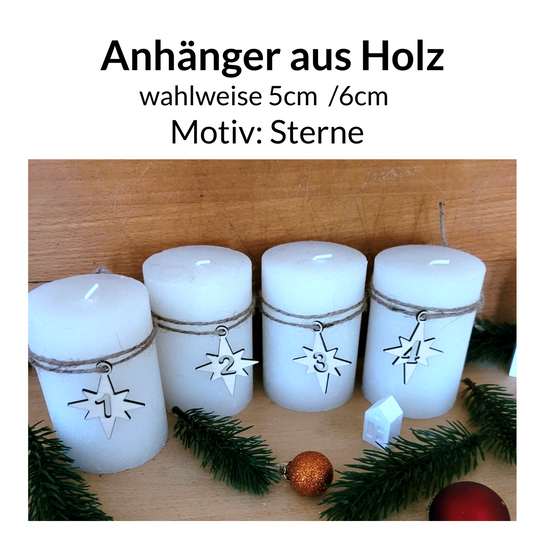 Adventskranz Anhänger Sterne  mit Zahlen 1-4