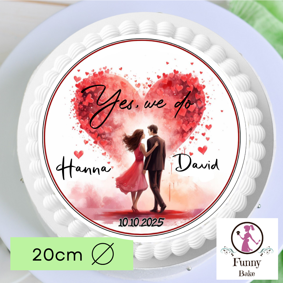 Hochzeitstorte Aufleger mit verliebten Herzen für Hochzeit und Verlobung