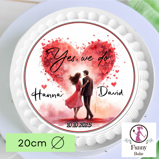 Hochzeitstorte Aufleger mit verliebten Herzen für Hochzeit und Verlobung