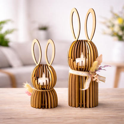 Holz Hase Osterdeko in zwei Größen als dekorativer LED Teelichthalter