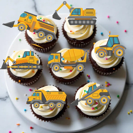 Muffin Aufleger Baustelle Fahrzeuge aus Esspapier für Kindergeburtstag