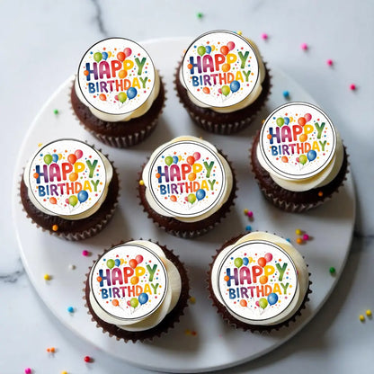 Muffin-Aufleger „Happy Birthday“ bunt – 4 cm rund (Esspapier) Funny Bake